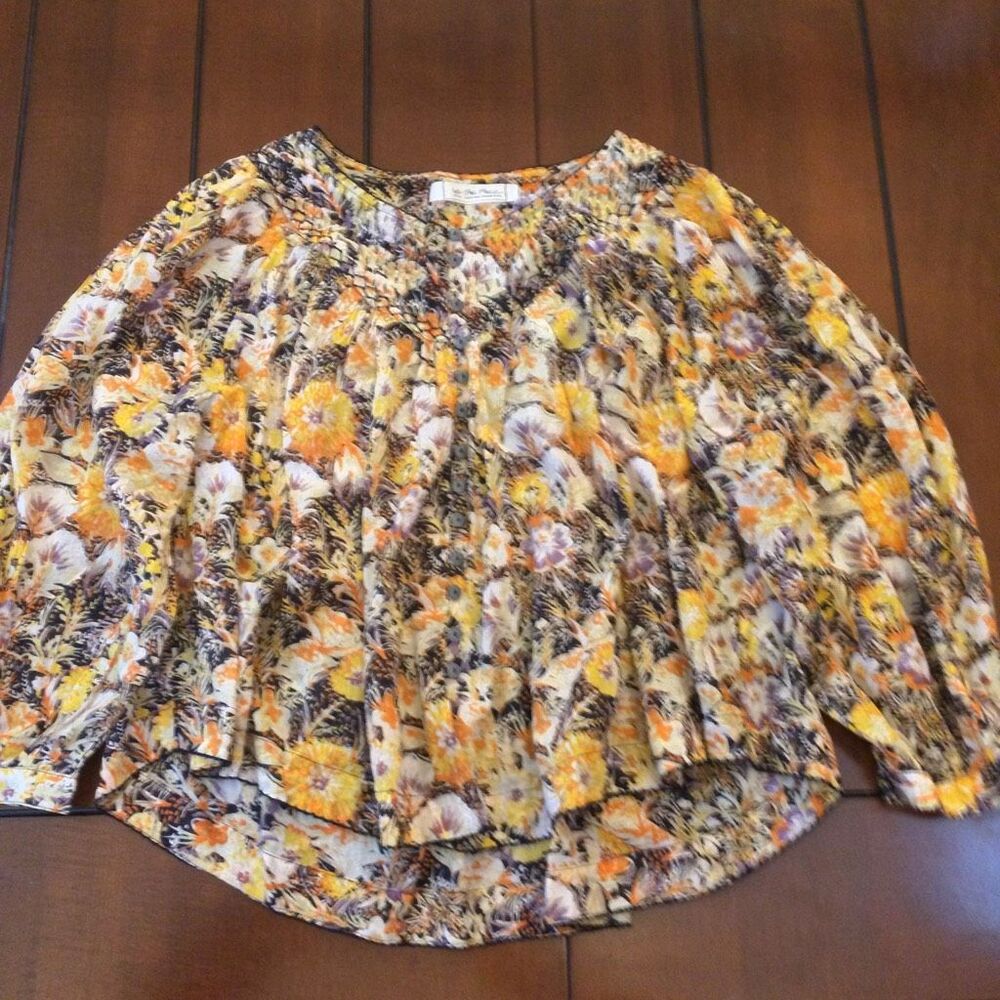 We The Free Cool Meadow Printed Top blouse Free People oversized small 100% cott